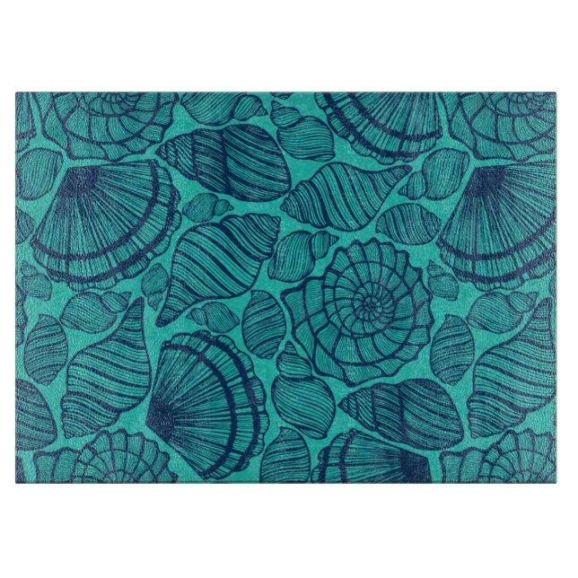 Tropical Teal Beach Seashells Cutting Board (Front)