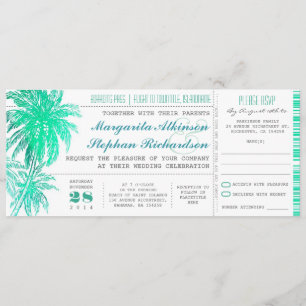 Tropical teal beach wedding tickets -boarding pass invitation