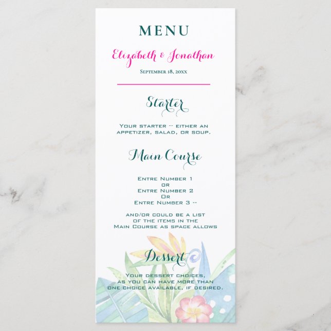 Tropical Teal Berry Pink Floral Chevron Wedding Programme (Front)