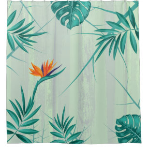 Tropical Teal Blue Green Palm Shower Curtain
