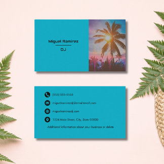 Tropical Teal Blue Sunset Through Palm Trees  Business Card