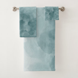 Tropical Teal Blue Watercolor Bath Towel Set