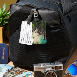 Tropical Teal Cove with Rock & Idyllic Beach Luggage Tag