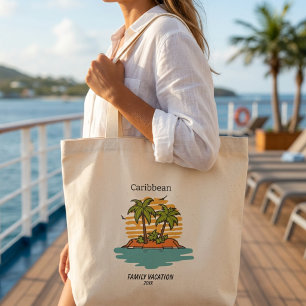 Tropical Teal Family Vacation Cruise Personalise Large Tote Bag