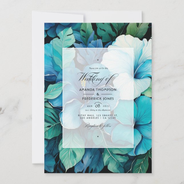 Tropical Teal Floral Wedding Invitation (Front)