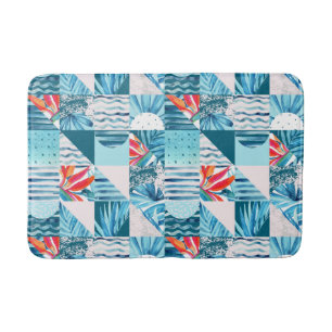 Tropical Teal Geometric Abstract Pattern Bath Mat