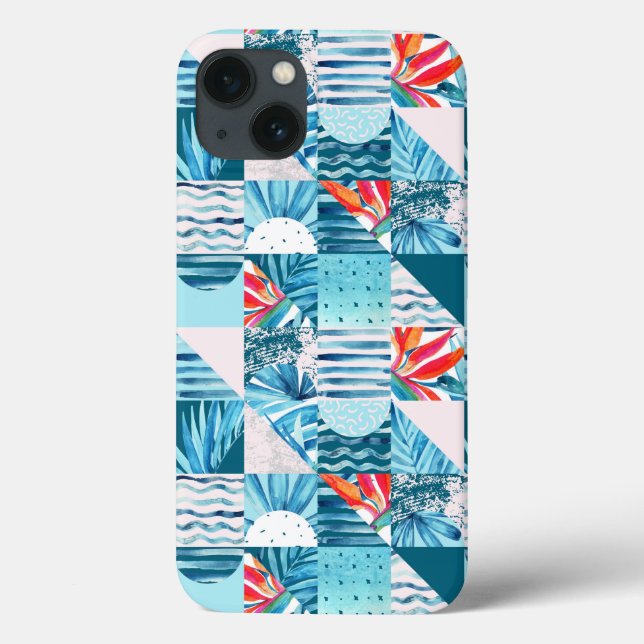 Tropical Teal Geometric Abstract Pattern Case-Mate iPhone Case (Back)