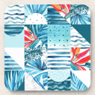 Tropical Teal Geometric Abstract Pattern Coaster
