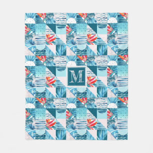 Tropical Teal Geometric Abstract Pattern Fleece Blanket