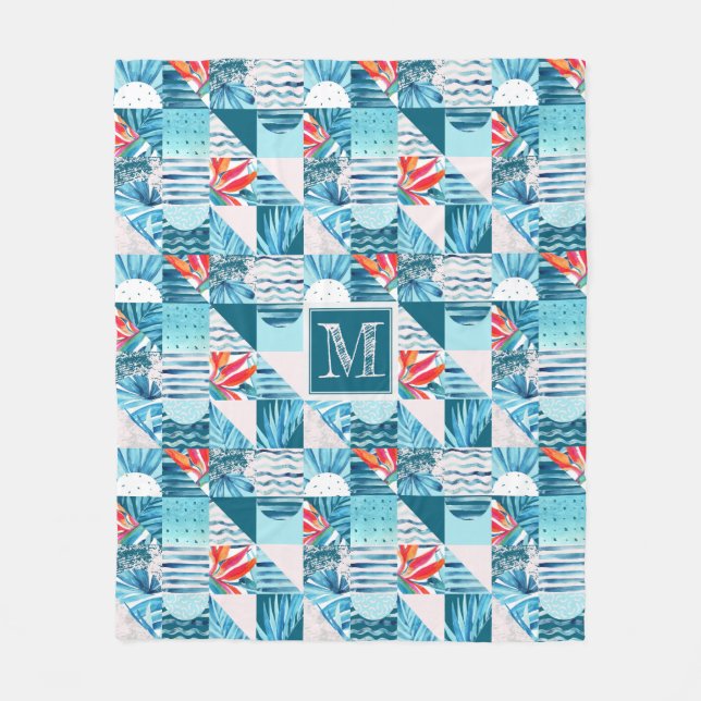 Tropical Teal Geometric Abstract Pattern Fleece Blanket (Front)