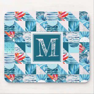 Tropical Teal Geometric Abstract Pattern Mouse Mat