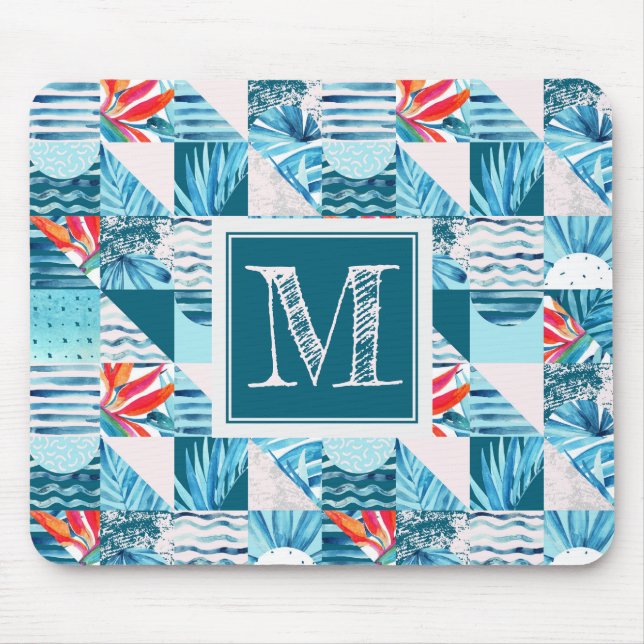 Tropical Teal Geometric Abstract Pattern Mouse Mat (Front)