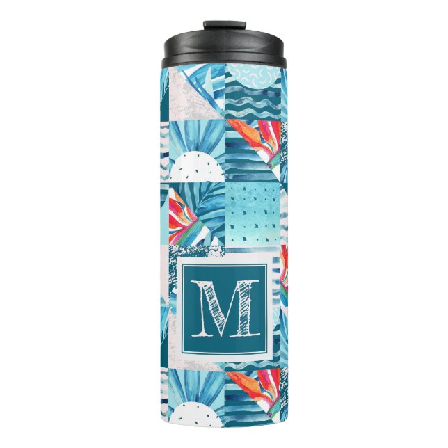 Tropical Teal Geometric Abstract Pattern Thermal Tumbler (Front)