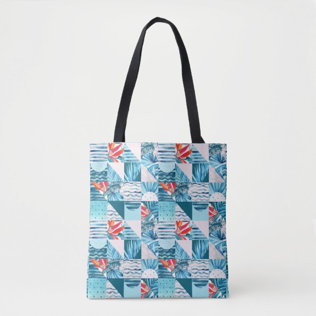 Tropical Teal Geometric Abstract Pattern Tote Bag (Front)