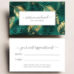 Tropical Teal Gold Foliage Pattern Appointment Business Card