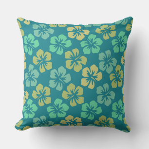 Tropical Teal Hibiscus Flower Pattern Cushion