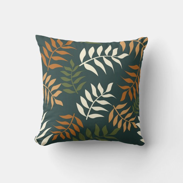 Tropical Teal Leaf Vector Pattern Cushion (Front)