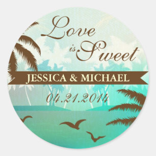 Tropical Teal Scenic Beach Love is Sweet Sticker
