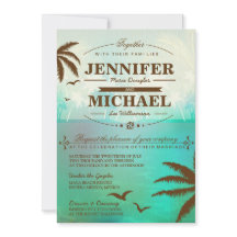 Tropical Teal Scenic Beach Wedding Invitations