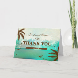 Tropical Teal Scenic Beach Wedding Thank You Card