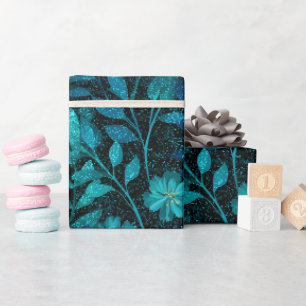 Tropical Teal Sparkle Blue Glitter Pattern Wrapping Paper
