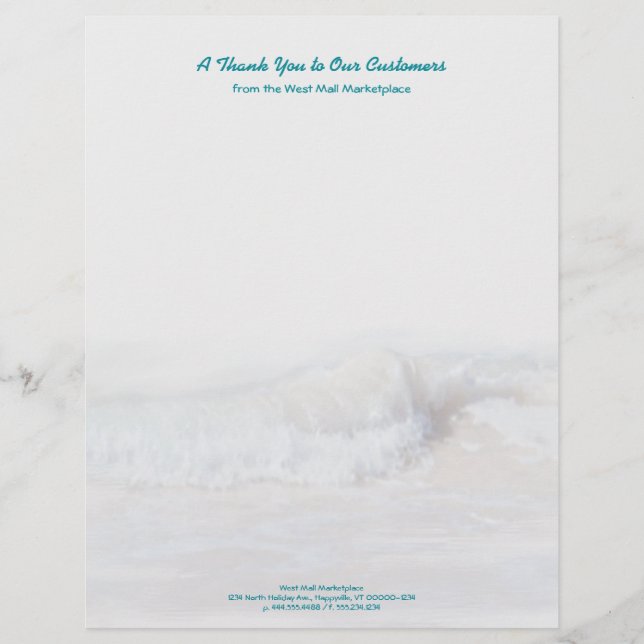 Tropical Teal Text Ocean Waves Business Stationery Letterhead Design (Front)