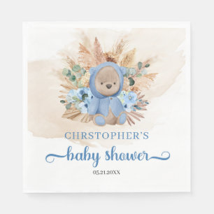 Tropical teddy bear pampas grass Baby Shower Napkin