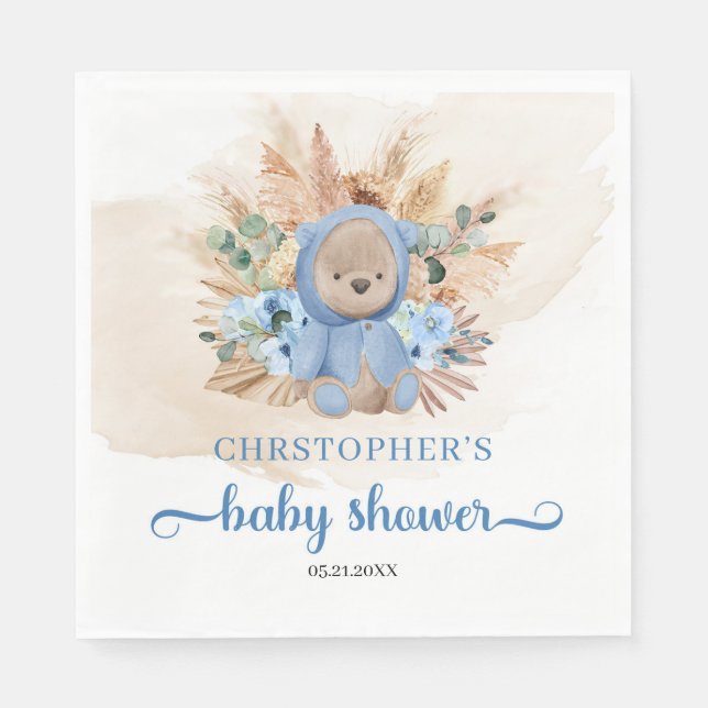 Tropical teddy bear pampas grass Baby Shower Napkin (Front)