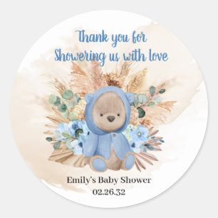 Tropical teddy bear pampas grass eucalyptus baby classic round sticker