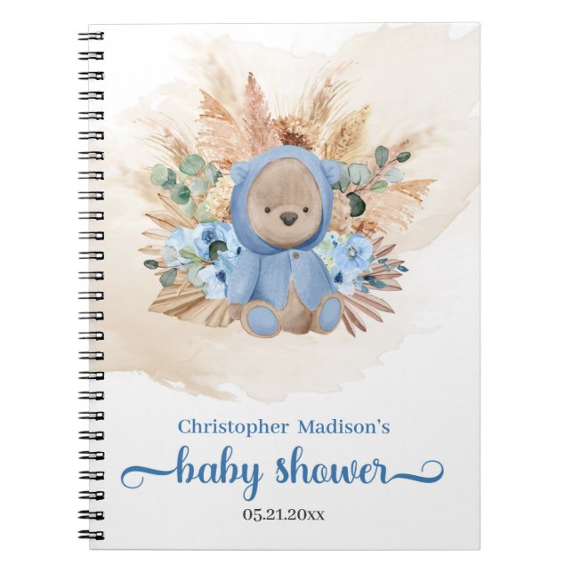 Tropical teddy bear pampas grass eucalyptus baby notebook (Front)