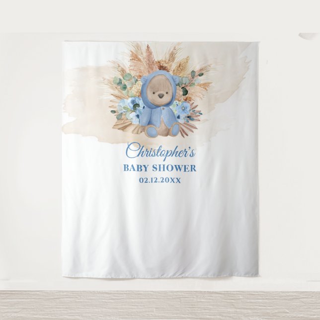 Tropical teddy bear pampas palm baby shower tapestry (Front)