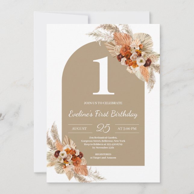Tropical terracotta burnt orange copper burgundy invitation (Front)