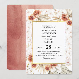 Tropical Terracotta Dried Palm Leaf & Flower Frame Invitation