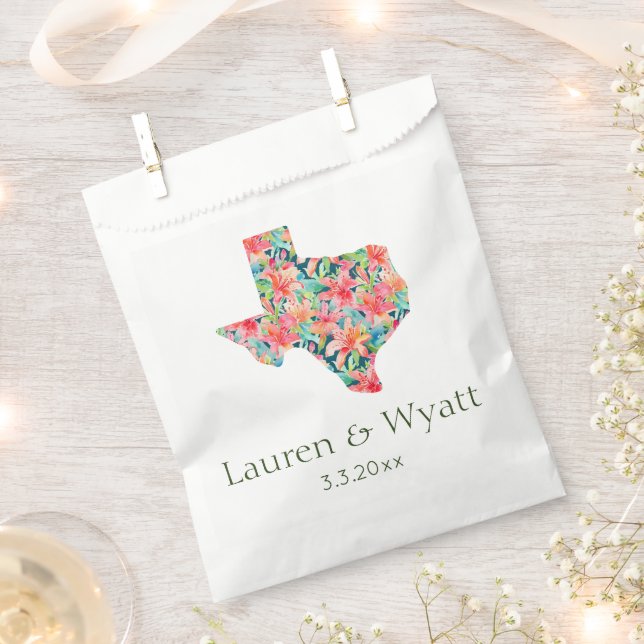 Tropical Texas Wedding Personalised Names & Date  Favour Bags (Clipped)
