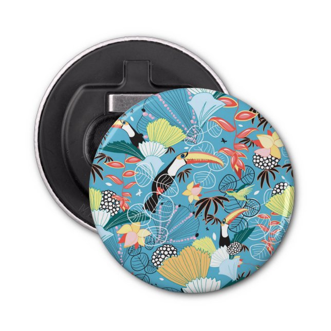 Tropical Texture With Toucans and Hummingbirds Bottle Opener (Front)