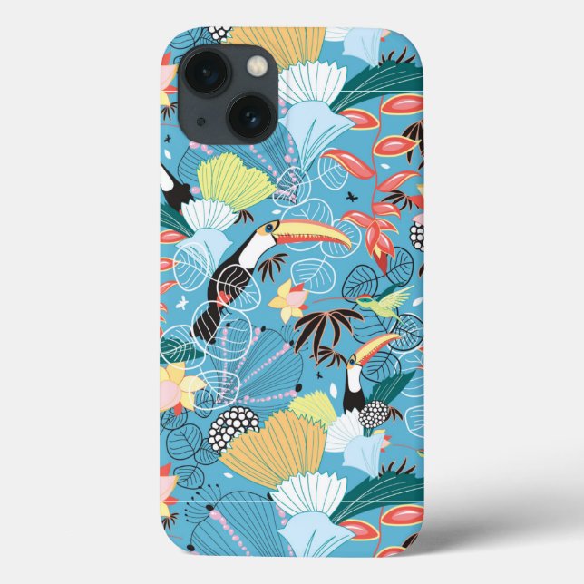 Tropical Texture With Toucans and Hummingbirds Case-Mate iPhone Case (Back)