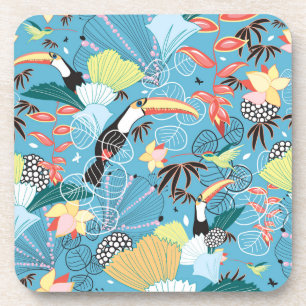 Tropical Texture With Toucans and Hummingbirds Coaster