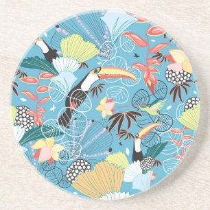 Tropical Texture With Toucans and Hummingbirds Coaster