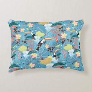 Tropical Texture With Toucans and Hummingbirds Decorative Cushion