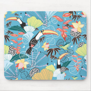 Tropical Texture With Toucans and Hummingbirds Mouse Mat