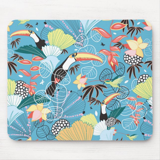 Tropical Texture With Toucans and Hummingbirds Mouse Mat (Front)