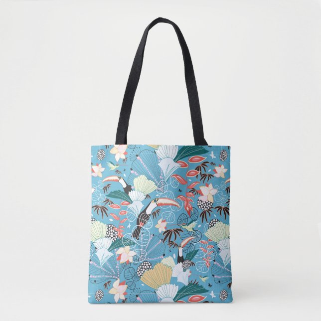 Tropical Texture With Toucans and Hummingbirds Tote Bag (Front)