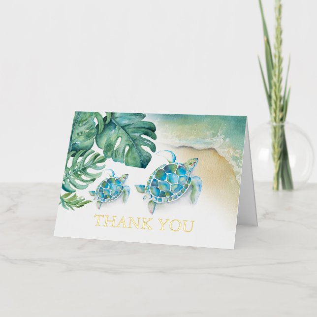 Tropical Thank You Card Watercolor Sea Turtle (Front)