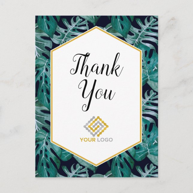 Tropical Thank You Logo Business Postcard (Front)