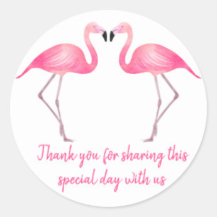 Tropical Thank You Pink Flamingo Wedding Classic Round Sticker