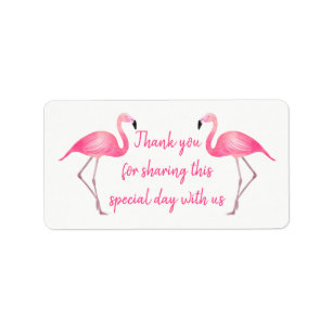 Tropical Thank You Pink Flamingos Wedding Beach Label
