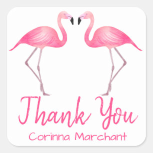 Tropical Thank You Pink Flamingos Wedding Shower Square Sticker