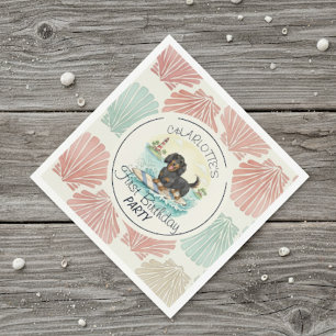 Tropical The Big One Surf Dachshund Birthday Napkin