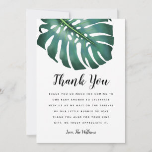 Tropical Theme Baby Shower Greenery Thank You Card