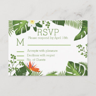 Tropical Theme Botanical RSVP Wedding Card